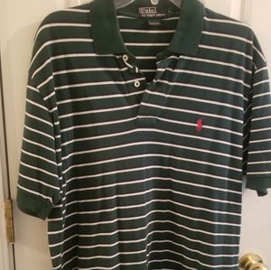 Ralph Lauren Polo Shirt Green with blue stripes Size Large